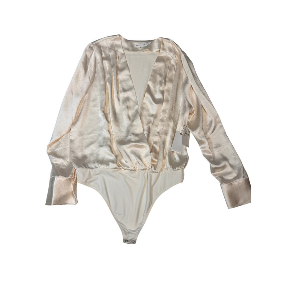 NWT Good American White Long sleeve Satin Wrap front bodysuit Size Large (3)